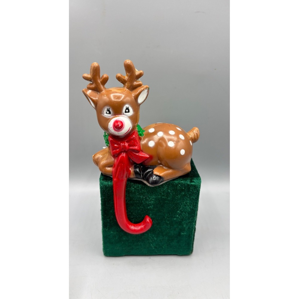 Vintage 2 Pc Christmas Stocking Holder‎ Snowman Reindeer Mantel Decor - Picture 4 of 5